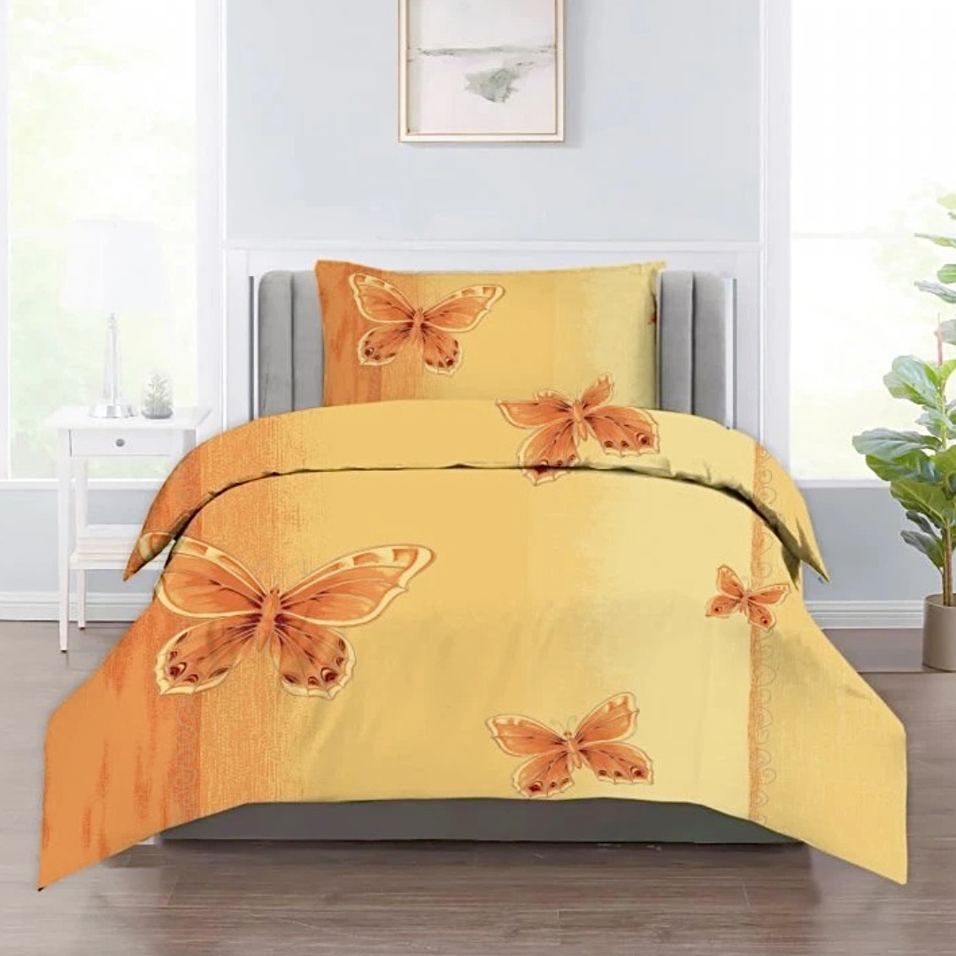 Obliečky deluxe bavlnené Motýle oranžové 200x140cm+90x70cm TiaHome