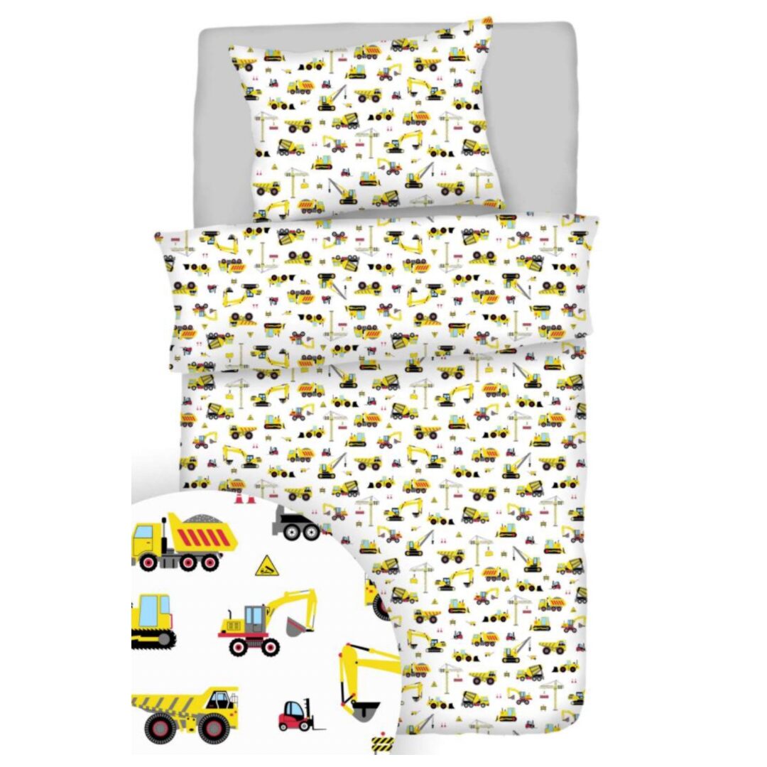 Obliečky bavlnené Stavebné stroje TiaHome - 1x Vankúš 90x70cm, 1x Paplón 140x200cm