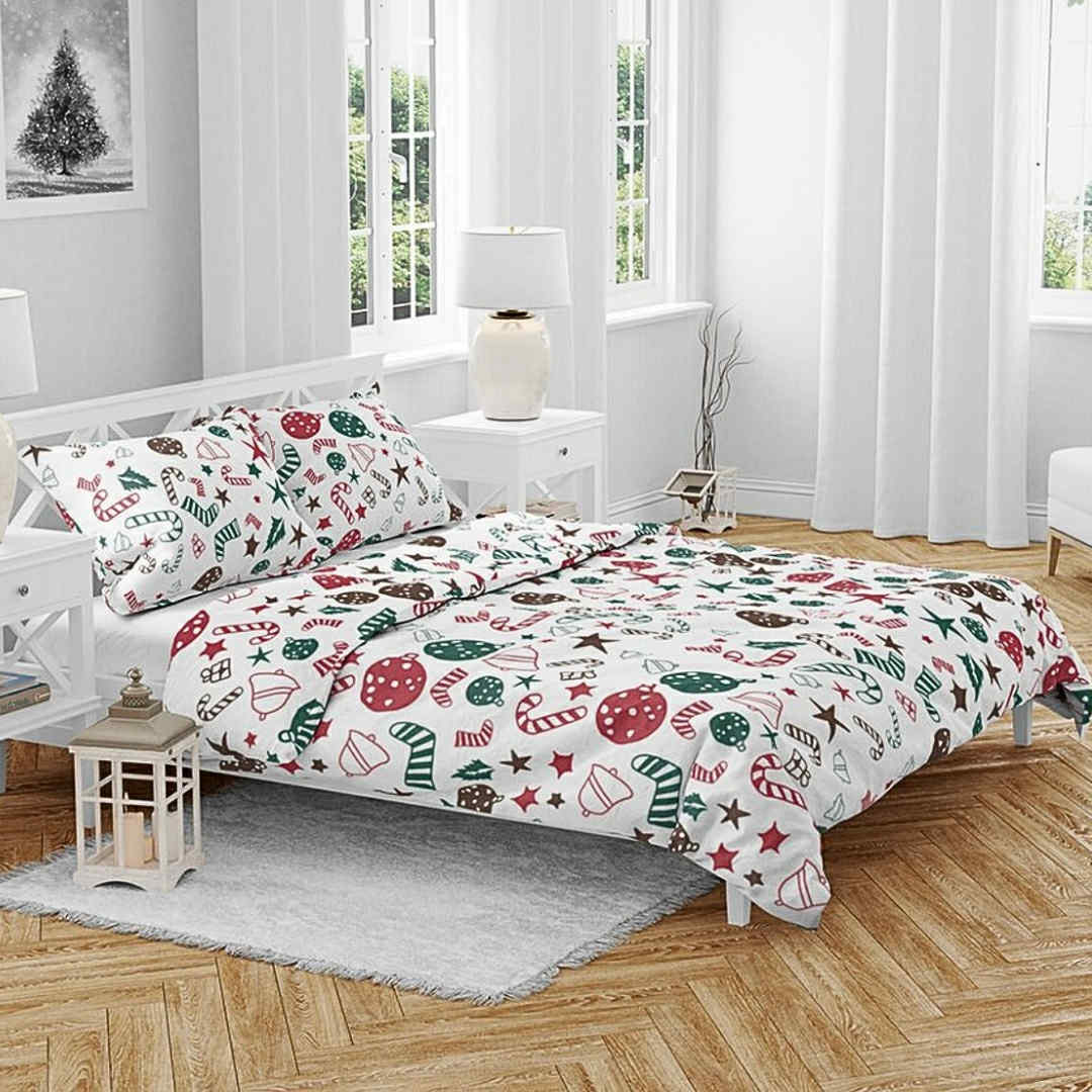 Vianočné obliečky bavlnené Vianočné perníčky TiaHome - 1x Vankúš 90x70cm, 1x Paplón 140x200cm