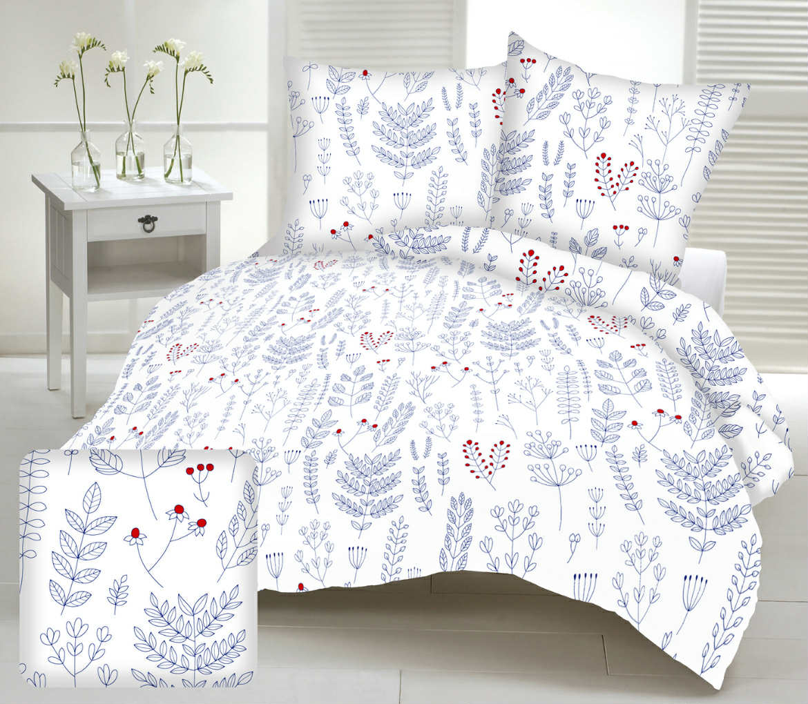 Obliečky krepové Herbár modrý TiaHome - 1x Vankúš 90x70cm, 1x Paplón 140x200cm