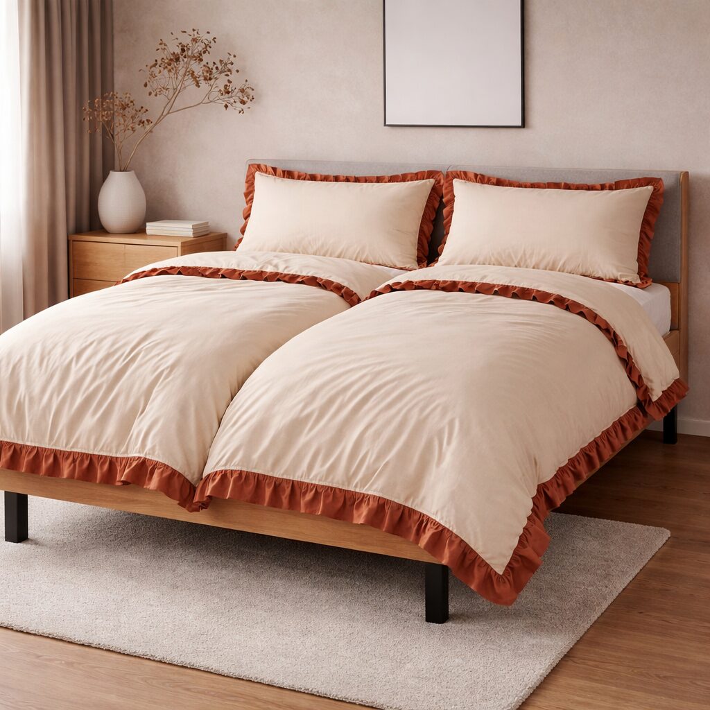 Obliečky bavlnené s Volánikom béžové 200x140cm+90x70cm TiaHome