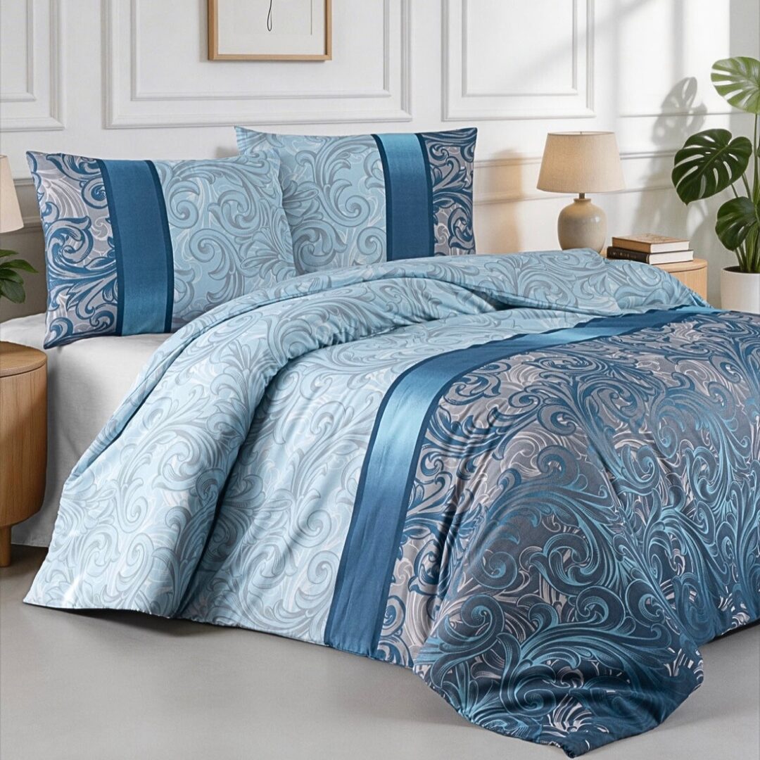 Obliečky bavlnené Charlote modrá TiaHome - 1x Vankúš 90x70cm, 1x Paplón 140x220cm