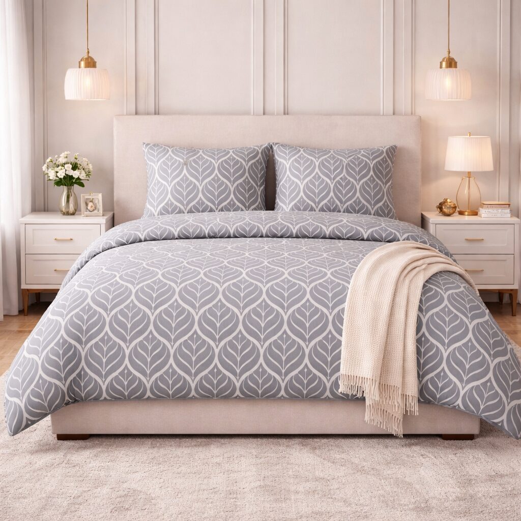 Obliečky bavlnené Leaf sivý 140x200cm+90x70cm TiaHome