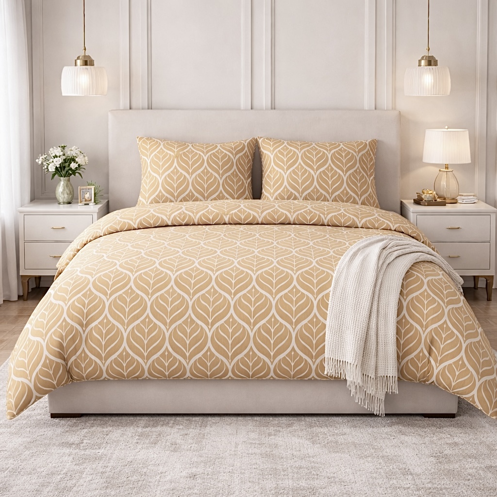 Obliečky bavlnené Leaf hnedý 140x200cm+90x70cm TiaHome